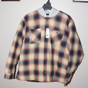 Wrangler Men's Quilted Hooded Shirt Jacket Flannel Plaid Blue Red Size 2XL NWT
